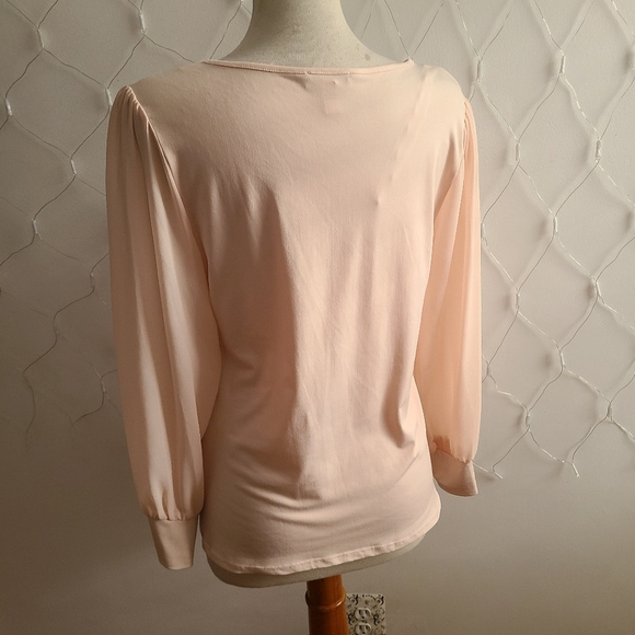 Calvin Klein Slinky Top / Blush Pink / Semi-Sheer Sleeves / Size Medium - Picture 4 of 7
